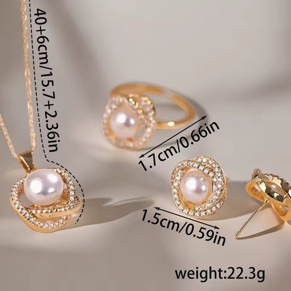 4pcs Rhinestone Jewelry Set with Pearls. Queen D LA