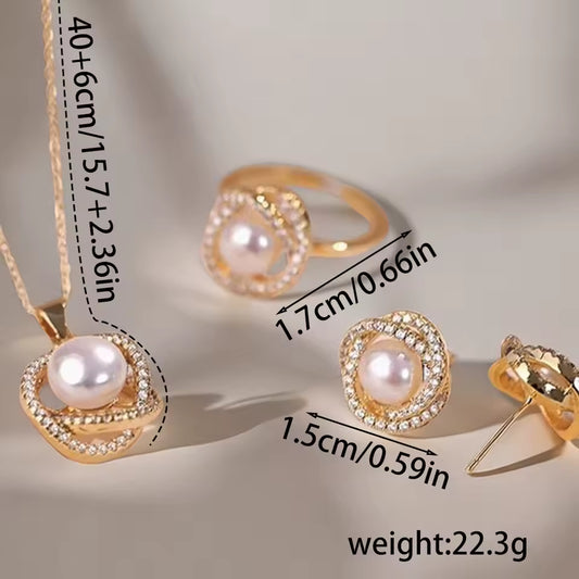 4pcs Rhinestone Jewelry Set with Pearls. Queen D LA