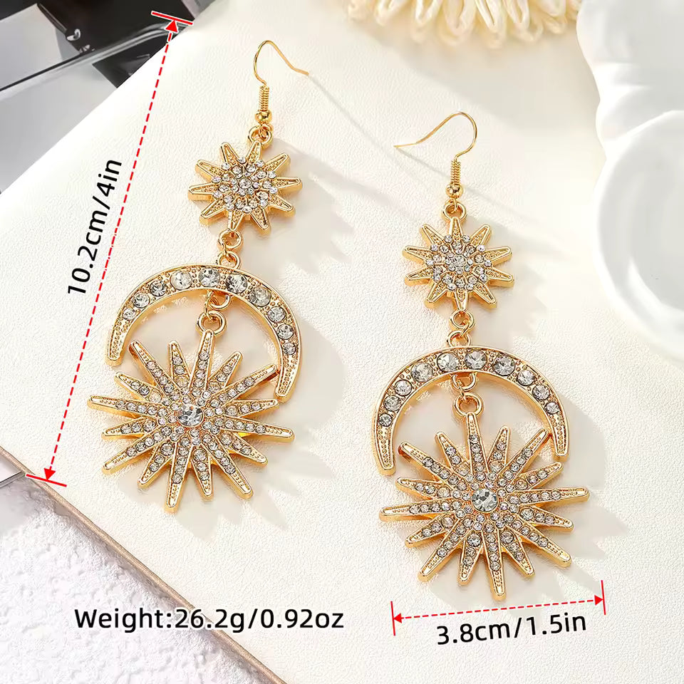 Star & Moon Rhinestone Drop Earrings. Queen D LA Store