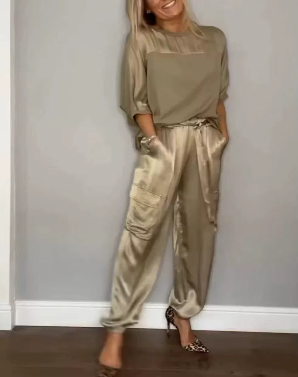 Khaki Elegant Two-piece Set.