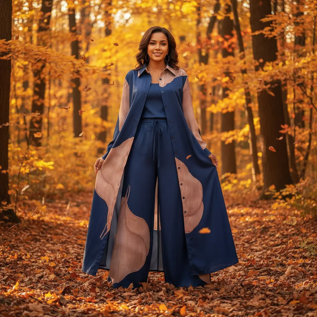 Women’s Elegant Printed Coat and Wide-Leg Pants Set Queen D LA Store