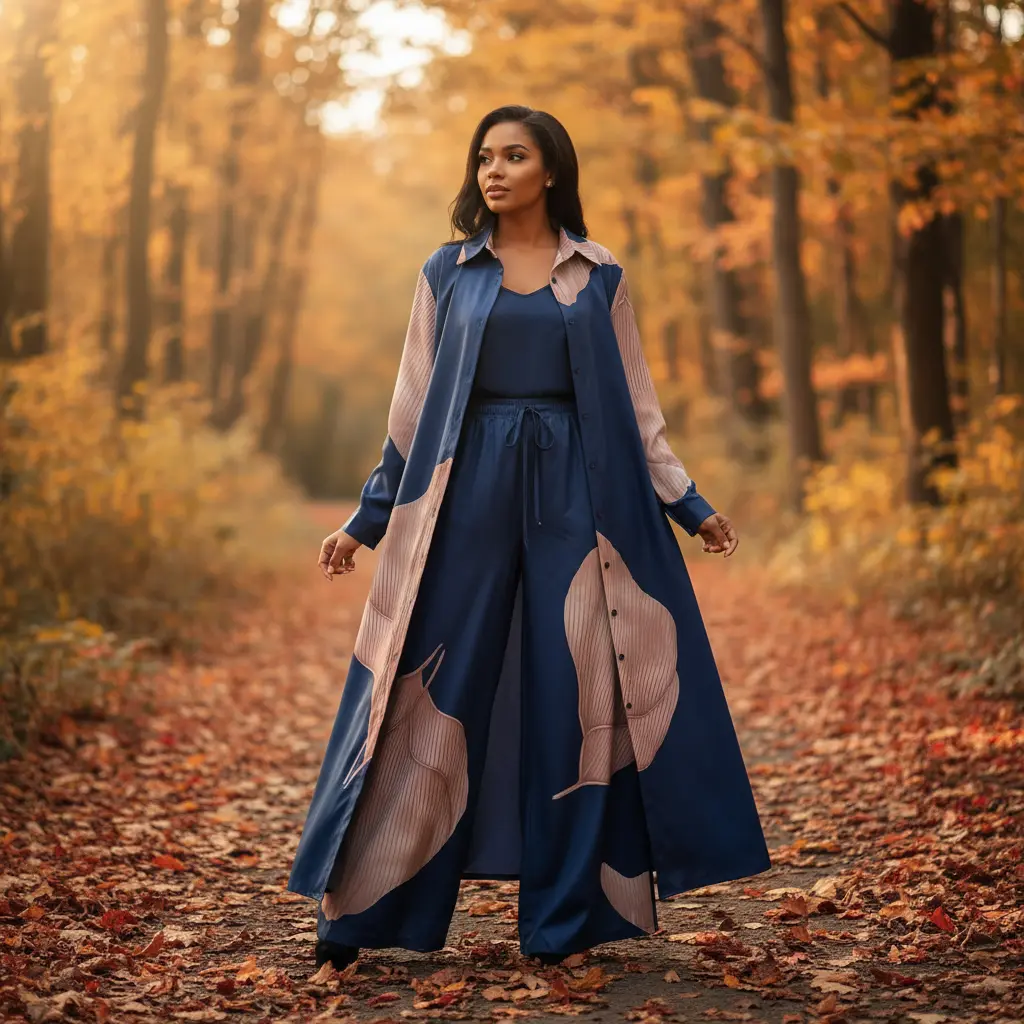 Women’s Elegant Printed Coat and Wide-Leg Pants Set Queen D LA Store