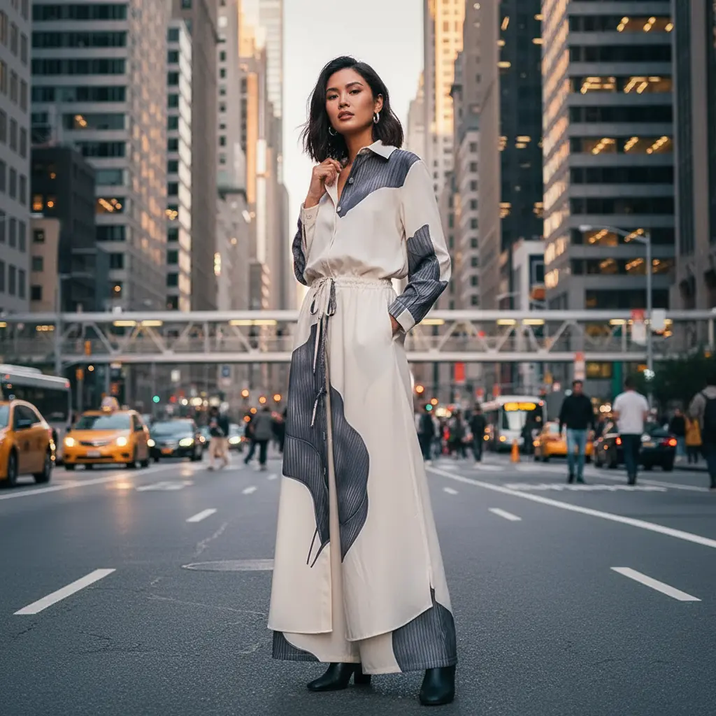Women’s Elegant Printed Coat and Wide-Leg Pants Set Queen D LA Store