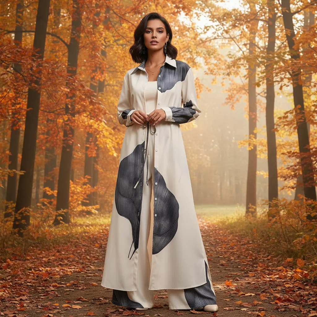 Women’s Elegant Printed Coat and Wide-Leg Pants Set Queen D LA Store