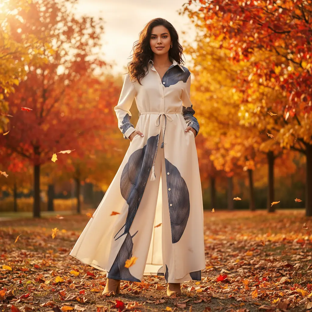 Women’s Elegant Printed Coat and Wide-Leg Pants Set Queen D LA Store
