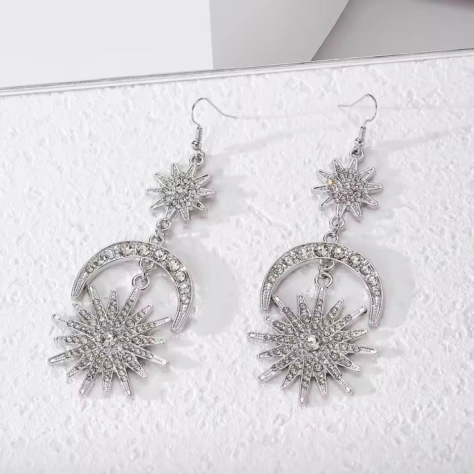 Star & Moon Rhinestone Drop Earrings. Queen D LA Store