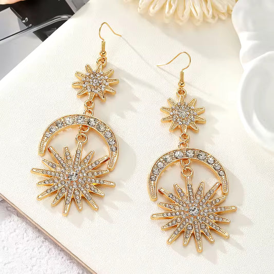 Star & Moon Rhinestone Drop Earrings. Queen D LA Store