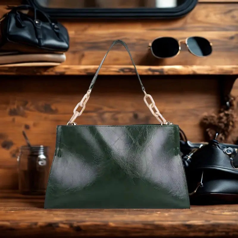 Green Synthetic Leather Handbag. Queen D LA
