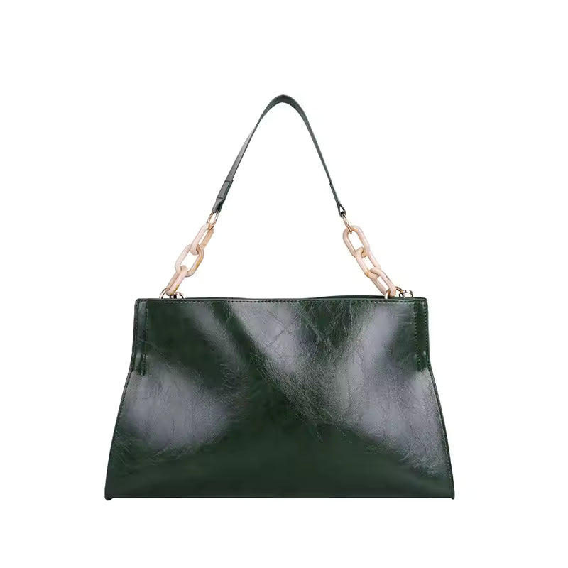 Green Synthetic Leather Handbag. Queen D LA
