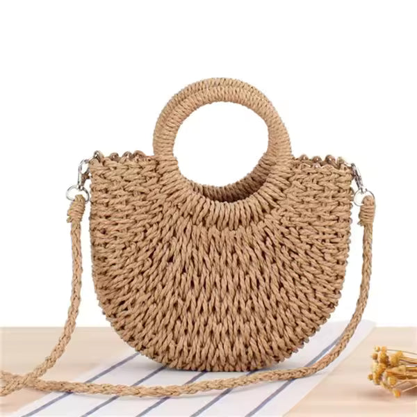 Handmade Half-Round Rattan Straw Bag. Queen D LA