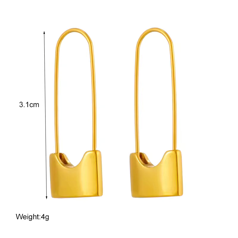 Stainless Steel New Design Long Lock Hoop Earrings Gold. Queen D LA